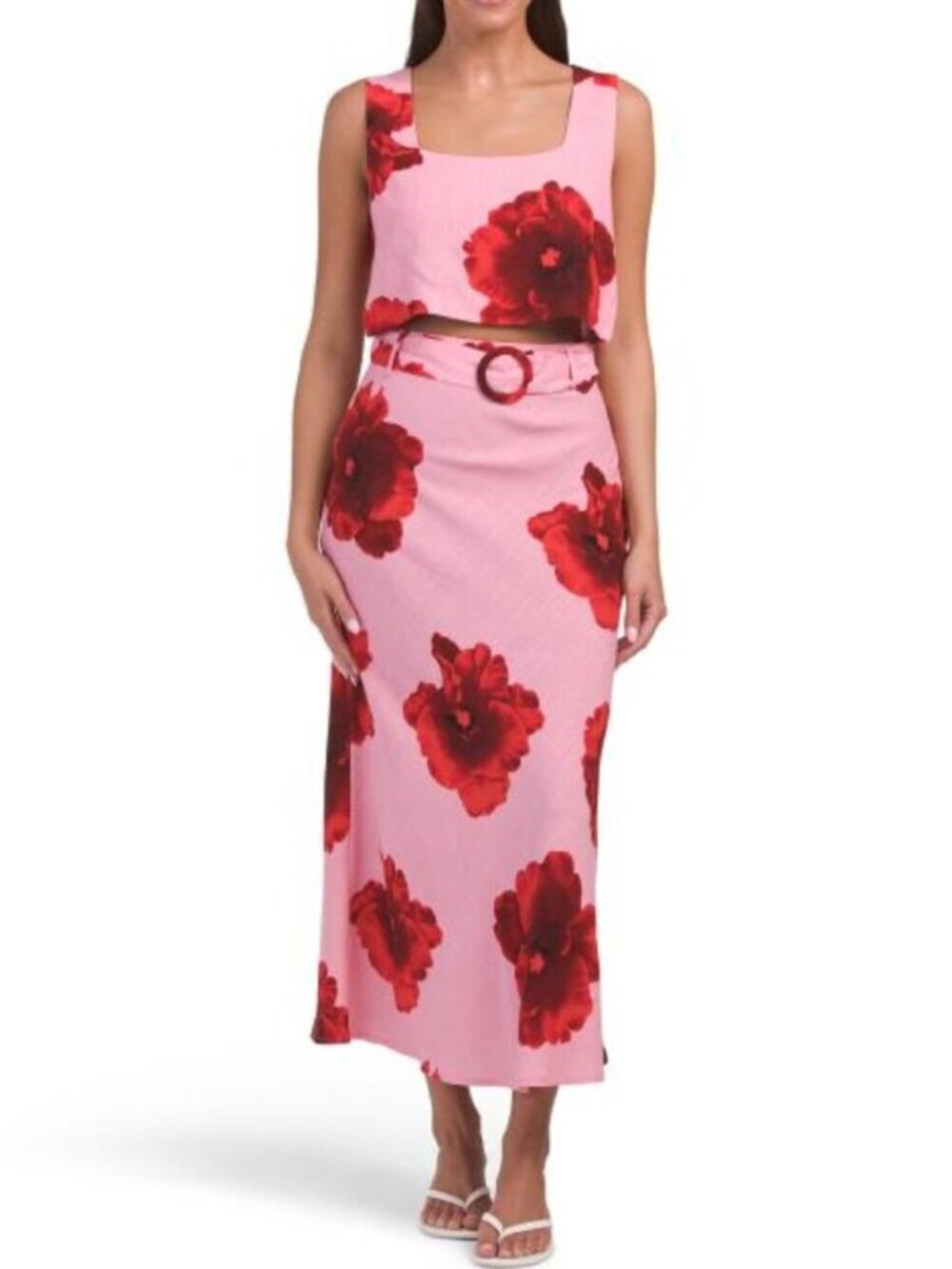 PAPERHEART 2pc Linen Blend Placed Crop Top And Skirt Set